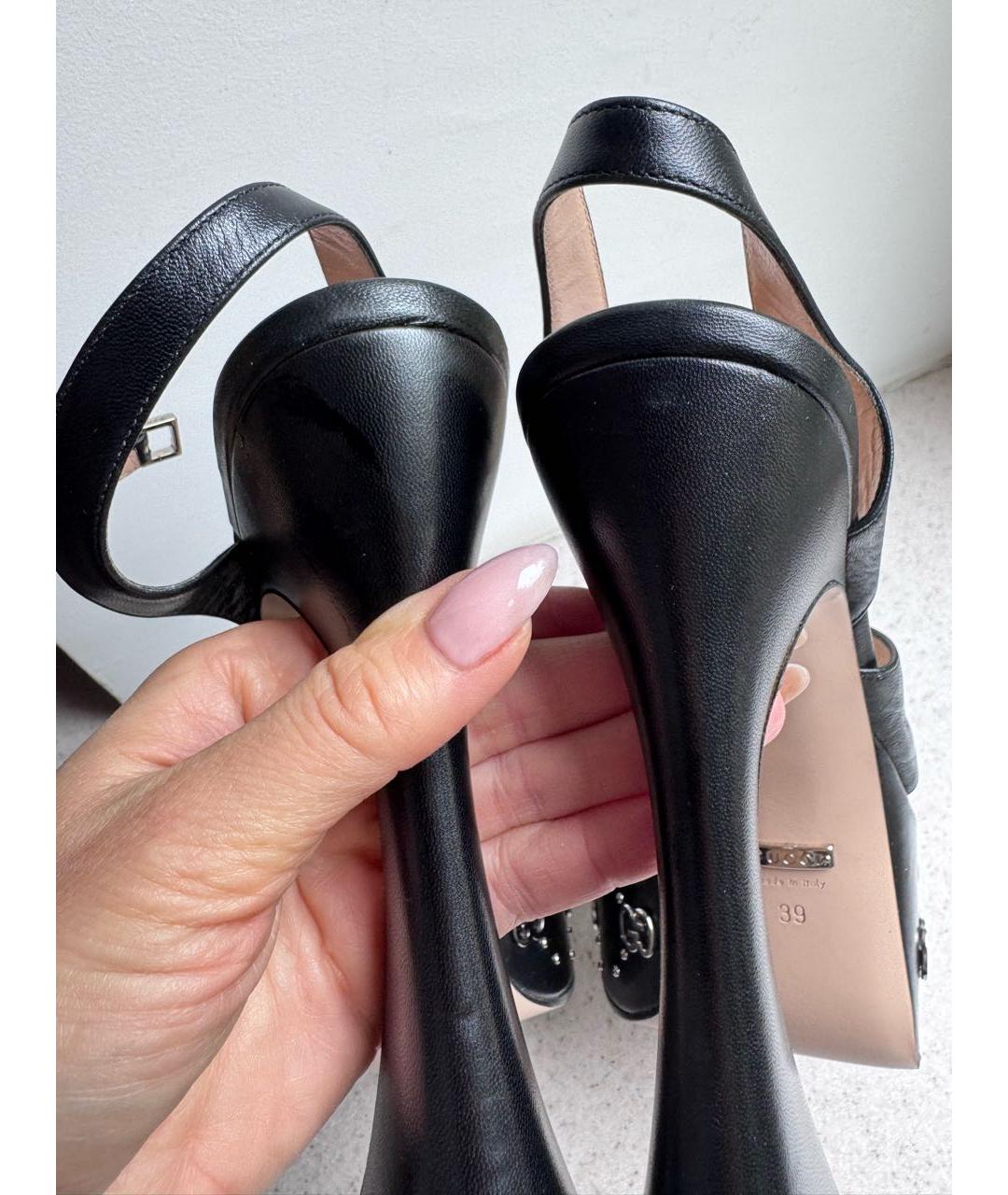 GUCCI Черные кожаные босоножки, фото 7