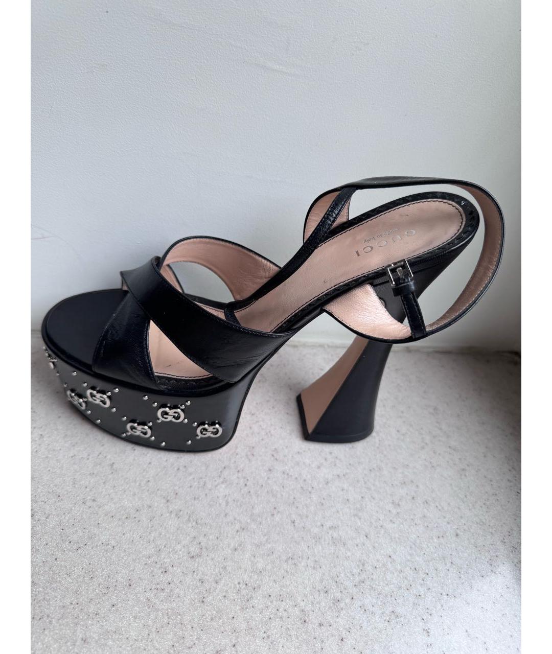 GUCCI Черные кожаные босоножки, фото 9