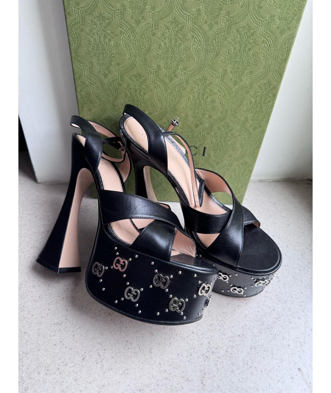 GUCCI Черные кожаные босоножки, фото 4