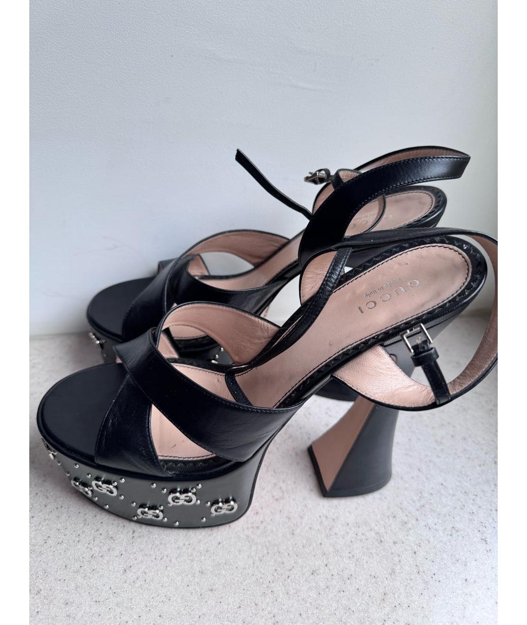 GUCCI Черные кожаные босоножки, фото 2