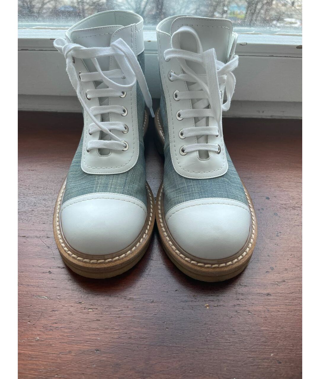 CHANEL PRE-OWNED Голубые кожаные ботинки, фото 2