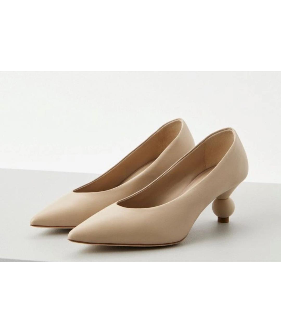 WEEKEND MAX MARA Бежевые кожаные лодочки на низком каблуке, фото 3