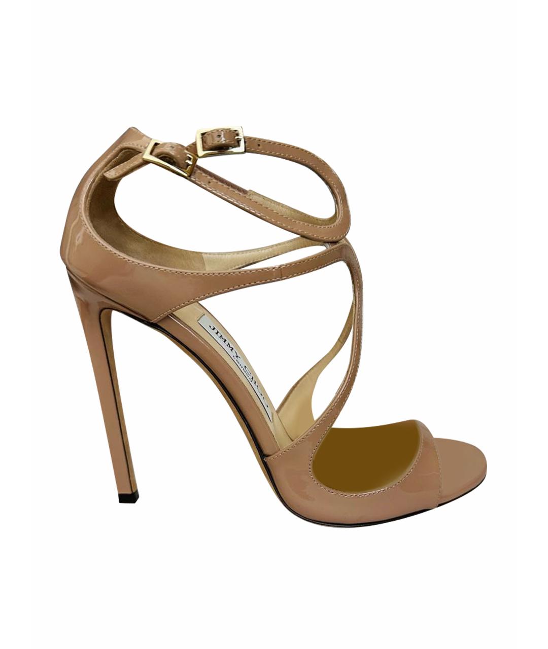 JIMMY CHOO Бежевые босоножки из лакированной кожи, фото 1