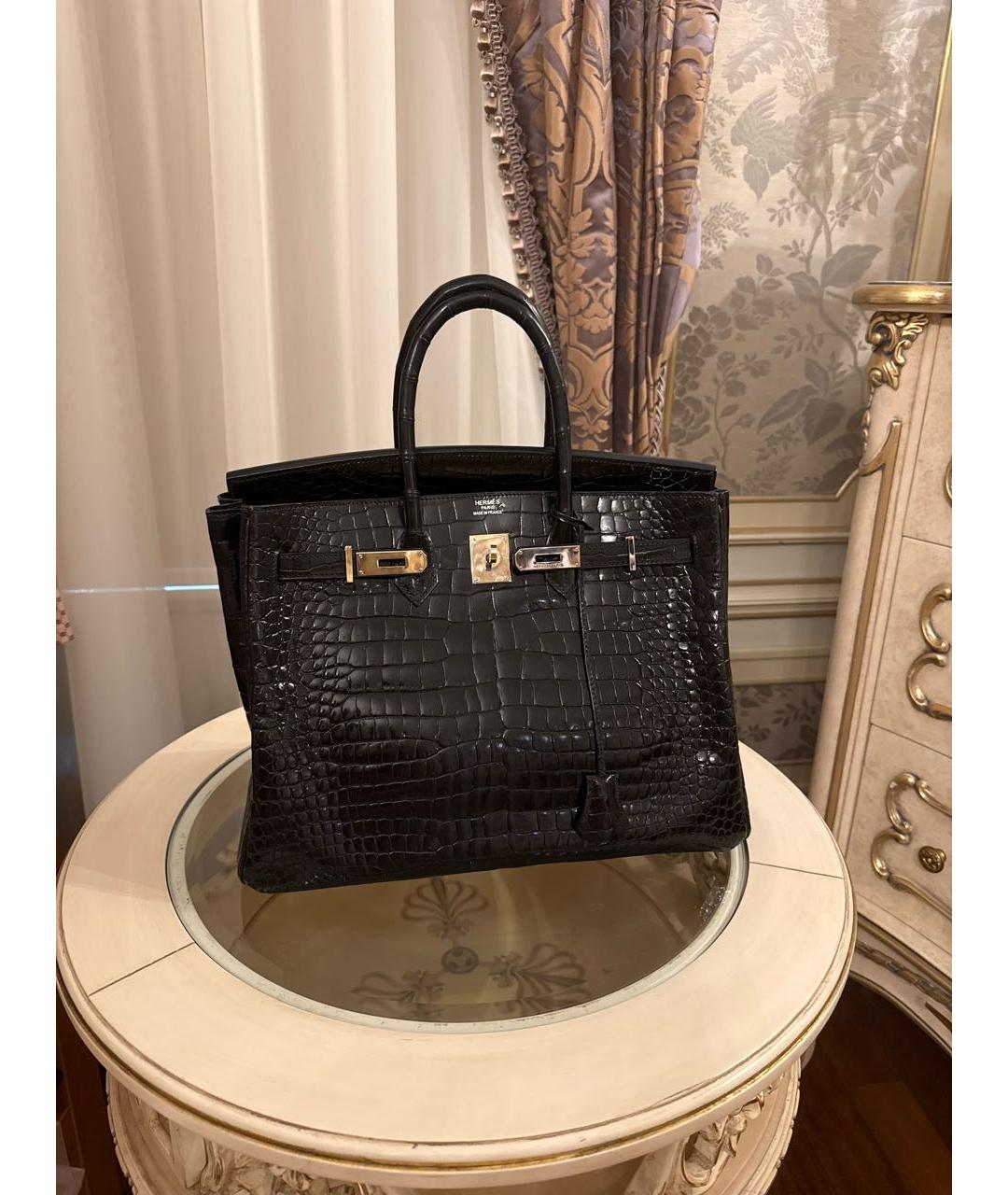HERMES Черная сумка с короткими ручками из экзотической кожи, фото 9