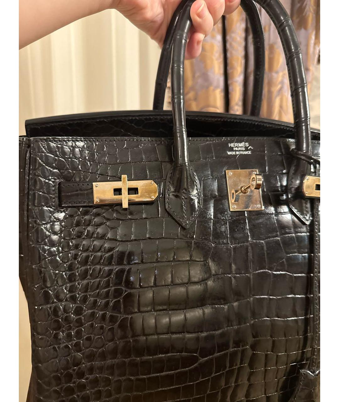 HERMES Черная сумка с короткими ручками из экзотической кожи, фото 6