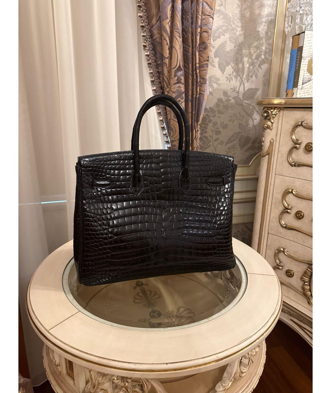 HERMES Черная сумка с короткими ручками из экзотической кожи, фото 3