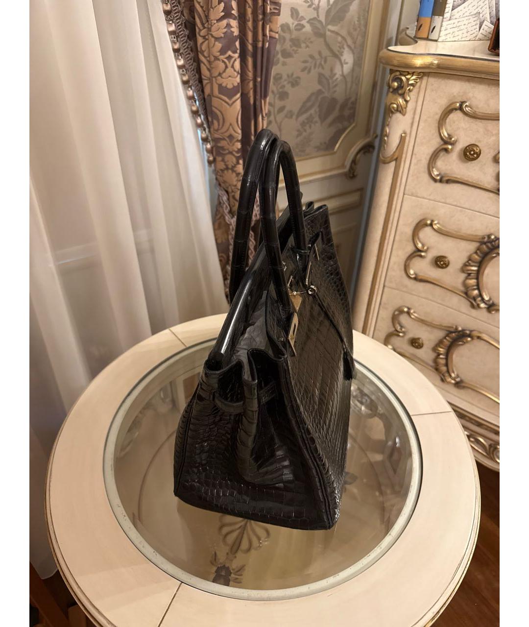 HERMES Черная сумка с короткими ручками из экзотической кожи, фото 2