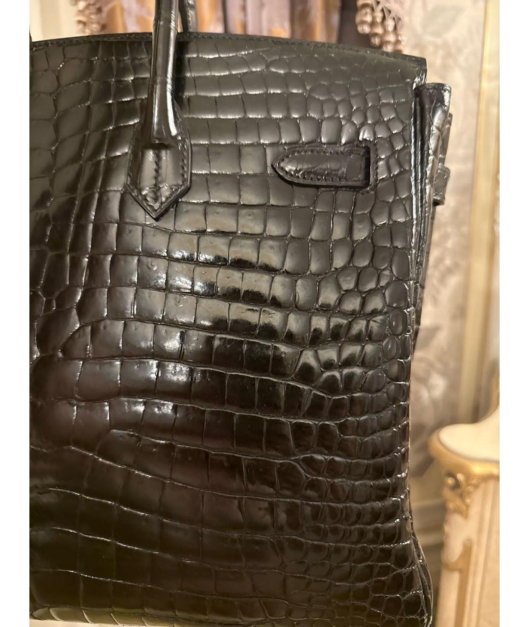 HERMES Черная сумка с короткими ручками из экзотической кожи, фото 7