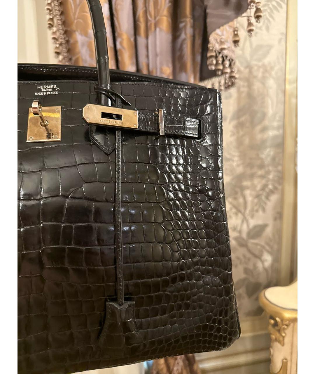 HERMES Черная сумка с короткими ручками из экзотической кожи, фото 8