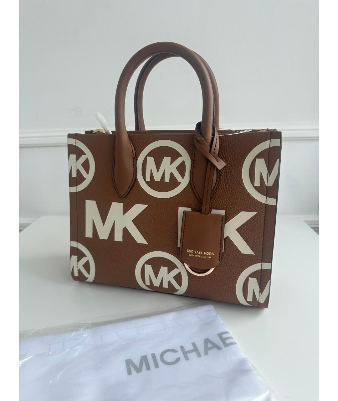 MICHAEL MICHAEL KORS Коричневая кожаная сумка тоут, фото 3