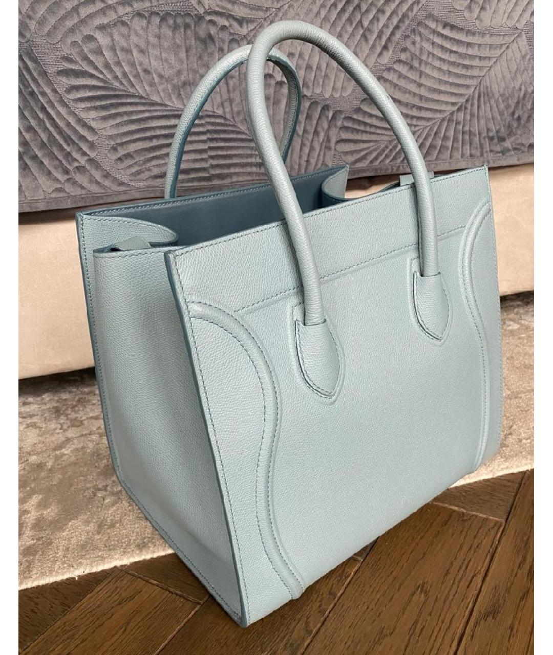 CELINE Голубая кожаная сумка тоут, фото 3