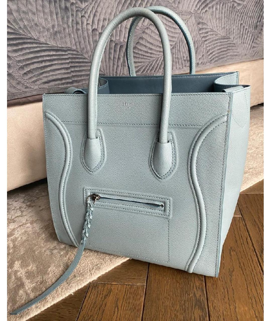 CELINE Голубая кожаная сумка тоут, фото 10