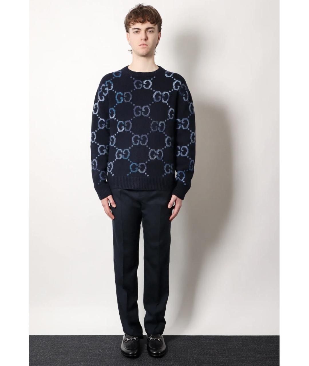 GUCCI Темно-синий шерстяной джемпер / свитер, фото 2