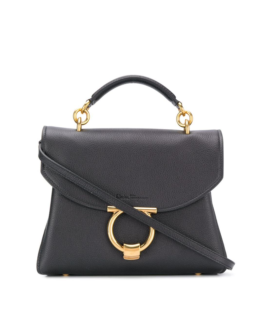FERRAGAMO Черная кожаная сумка с короткими ручками, фото 1