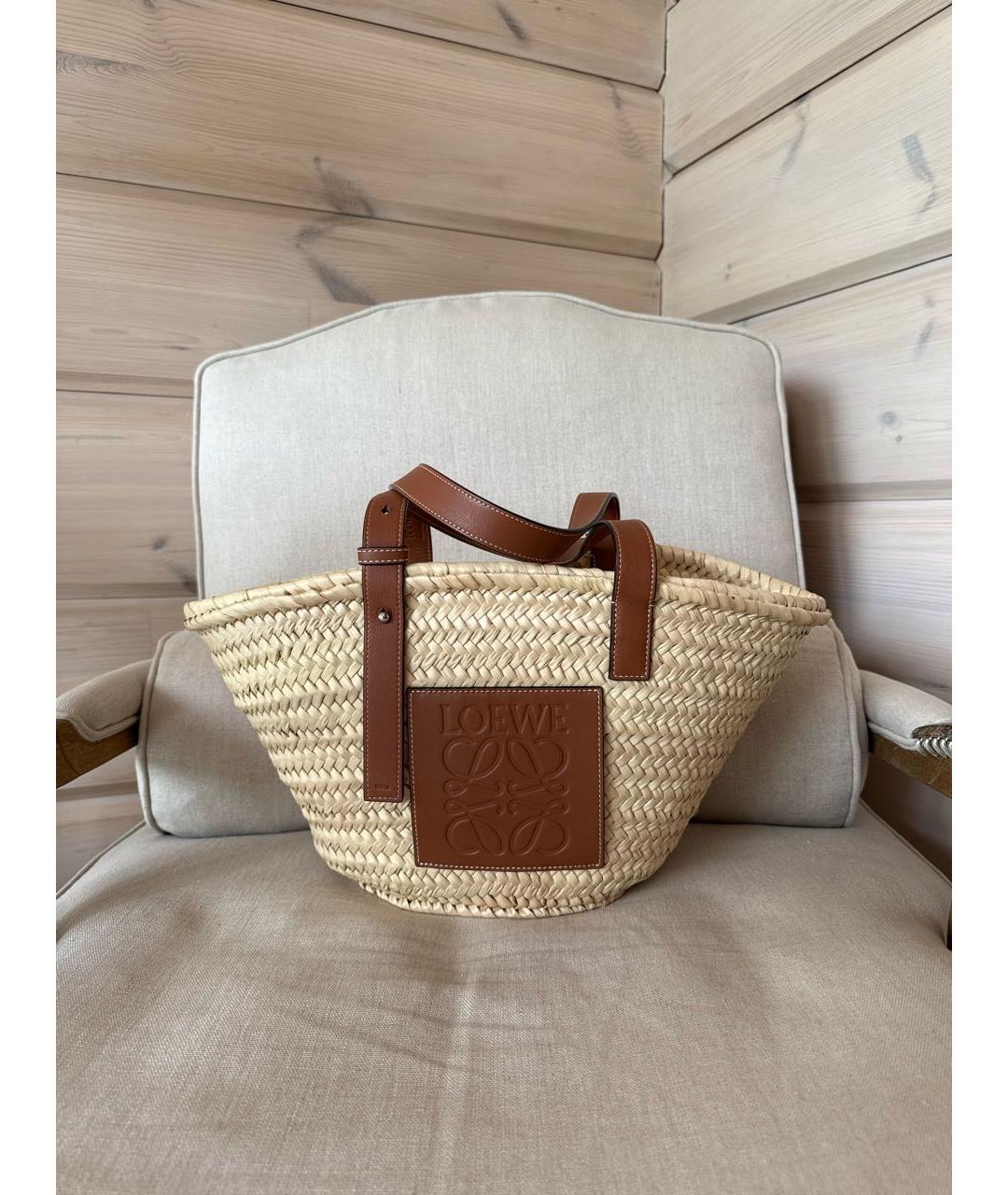 LOEWE Бежевая пелетеная пляжная сумка, фото 4