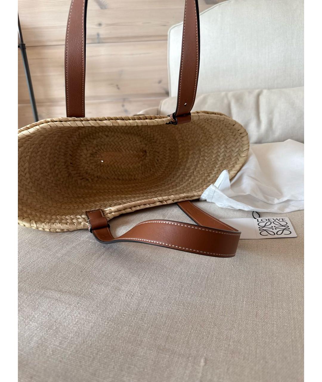 LOEWE Бежевая пелетеная пляжная сумка, фото 3