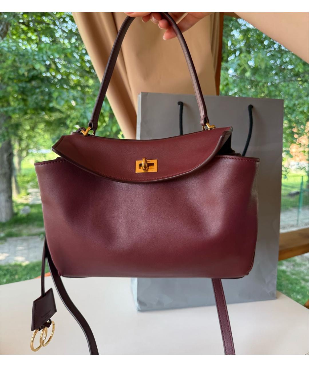 BALENCIAGA Бордовая кожаная сумка тоут, фото 2