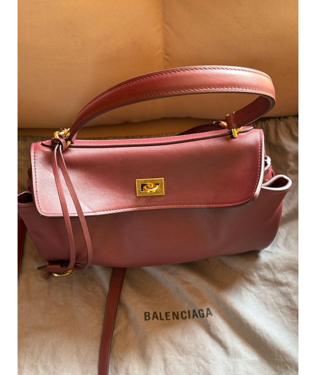 BALENCIAGA Бордовая кожаная сумка тоут, фото 7