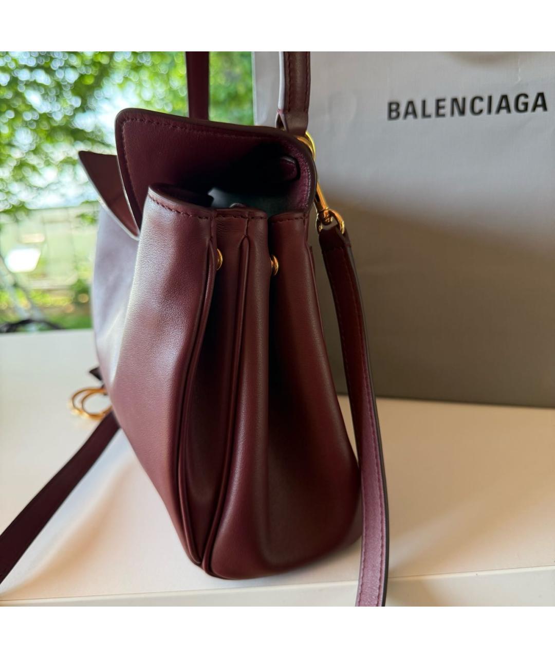 BALENCIAGA Бордовая кожаная сумка тоут, фото 6