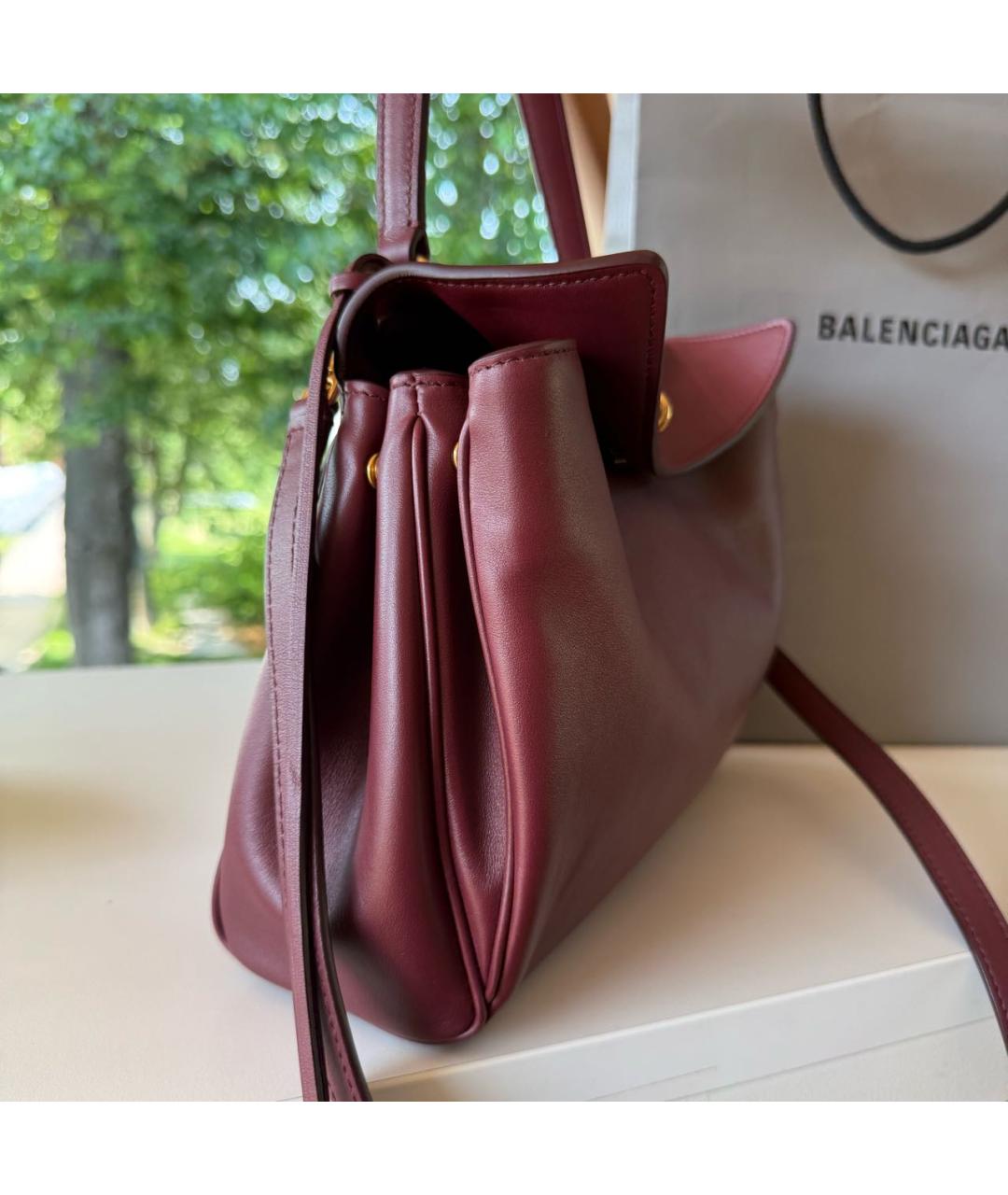 BALENCIAGA Бордовая кожаная сумка тоут, фото 5