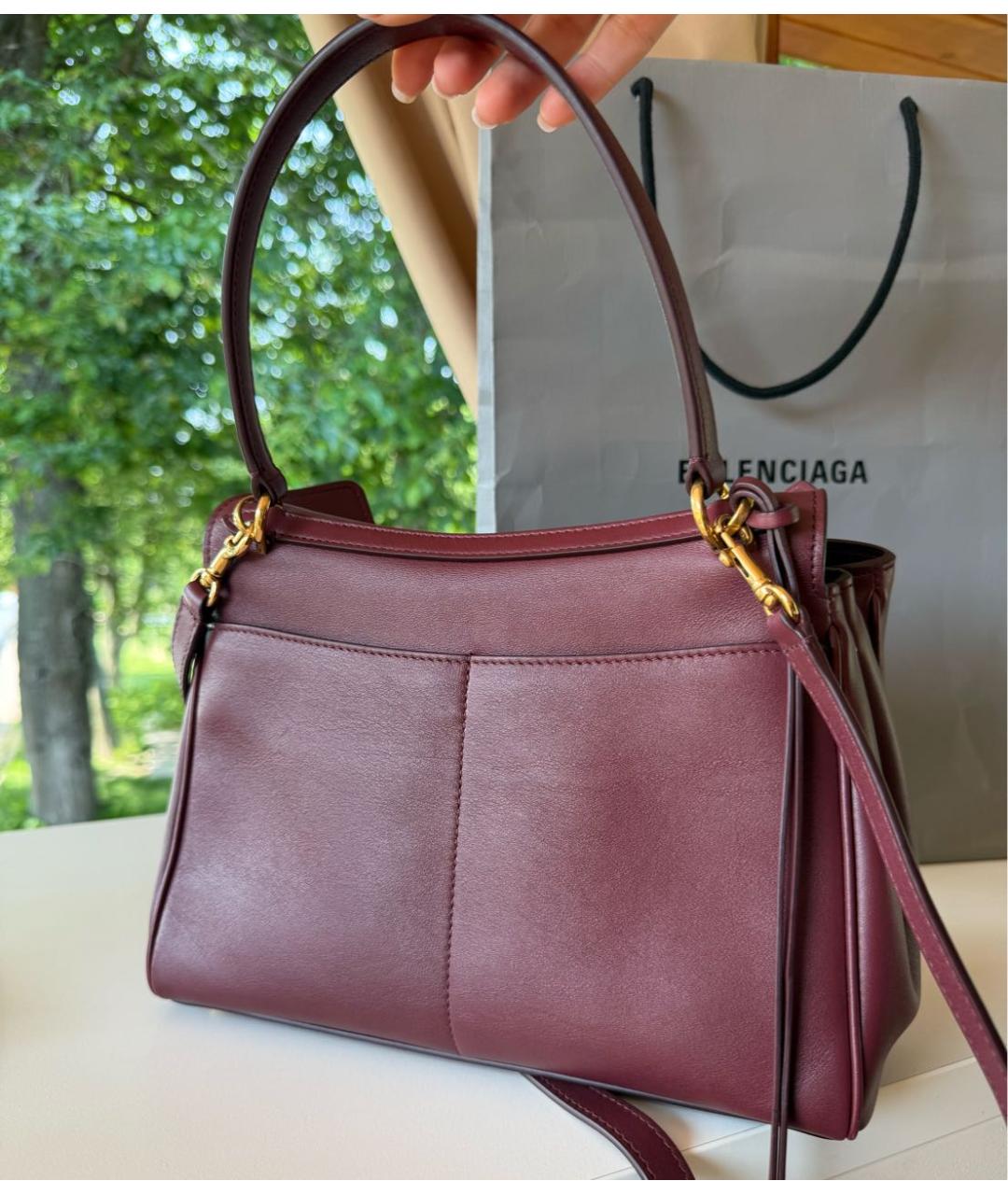BALENCIAGA Бордовая кожаная сумка тоут, фото 3