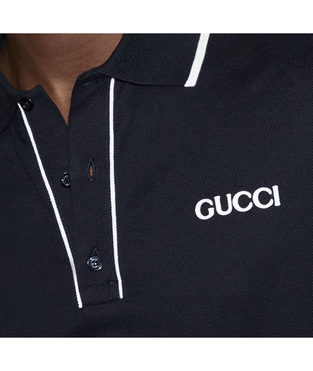 GUCCI Темно-синее хлопковое поло с коротким рукавом, фото 2