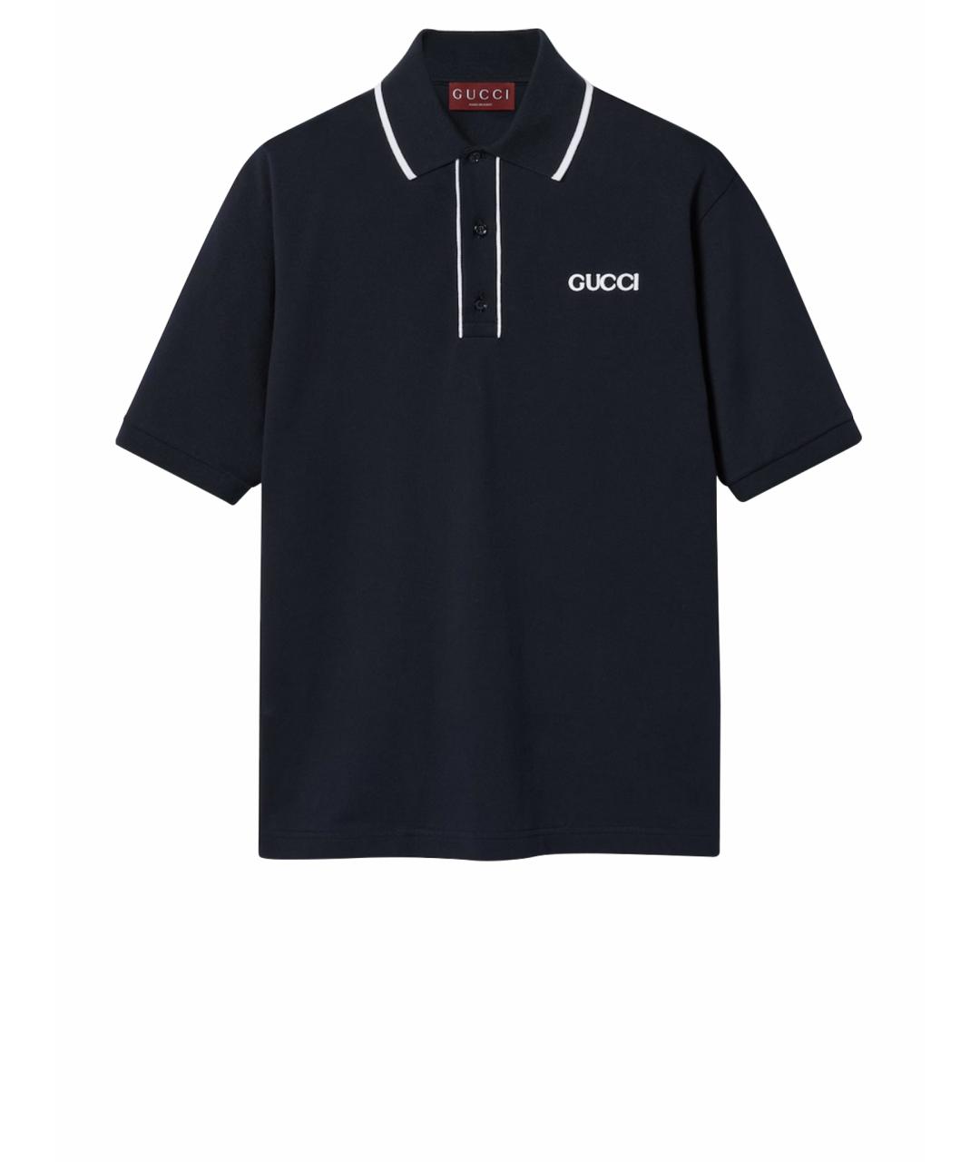 GUCCI Темно-синее хлопковое поло с коротким рукавом, фото 1