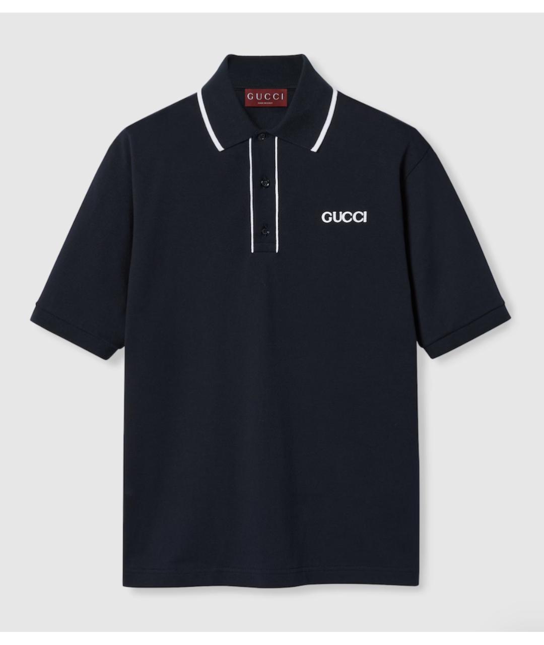 GUCCI Темно-синее хлопковое поло с коротким рукавом, фото 6