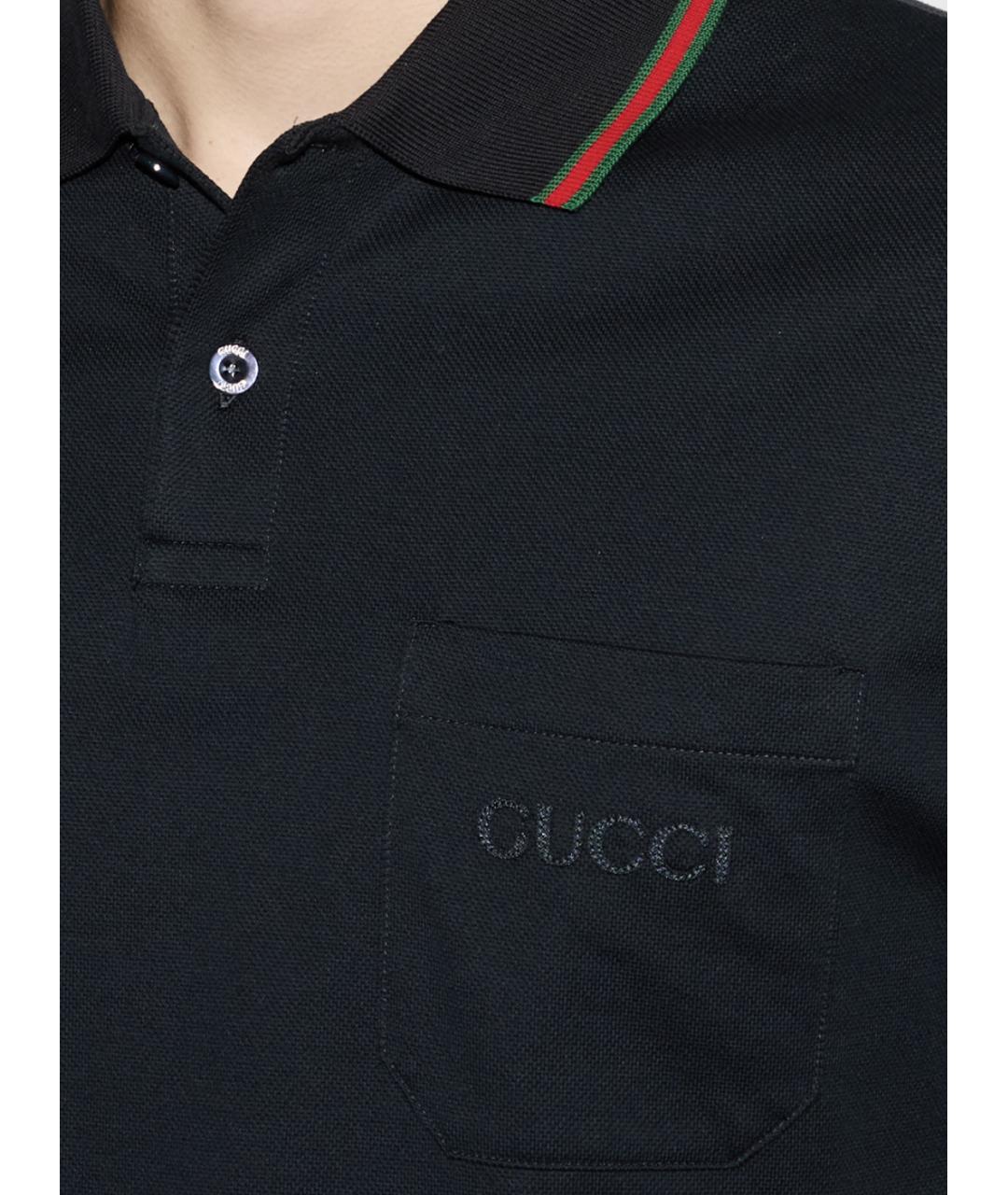 GUCCI Темно-синее хлопковое поло с коротким рукавом, фото 2
