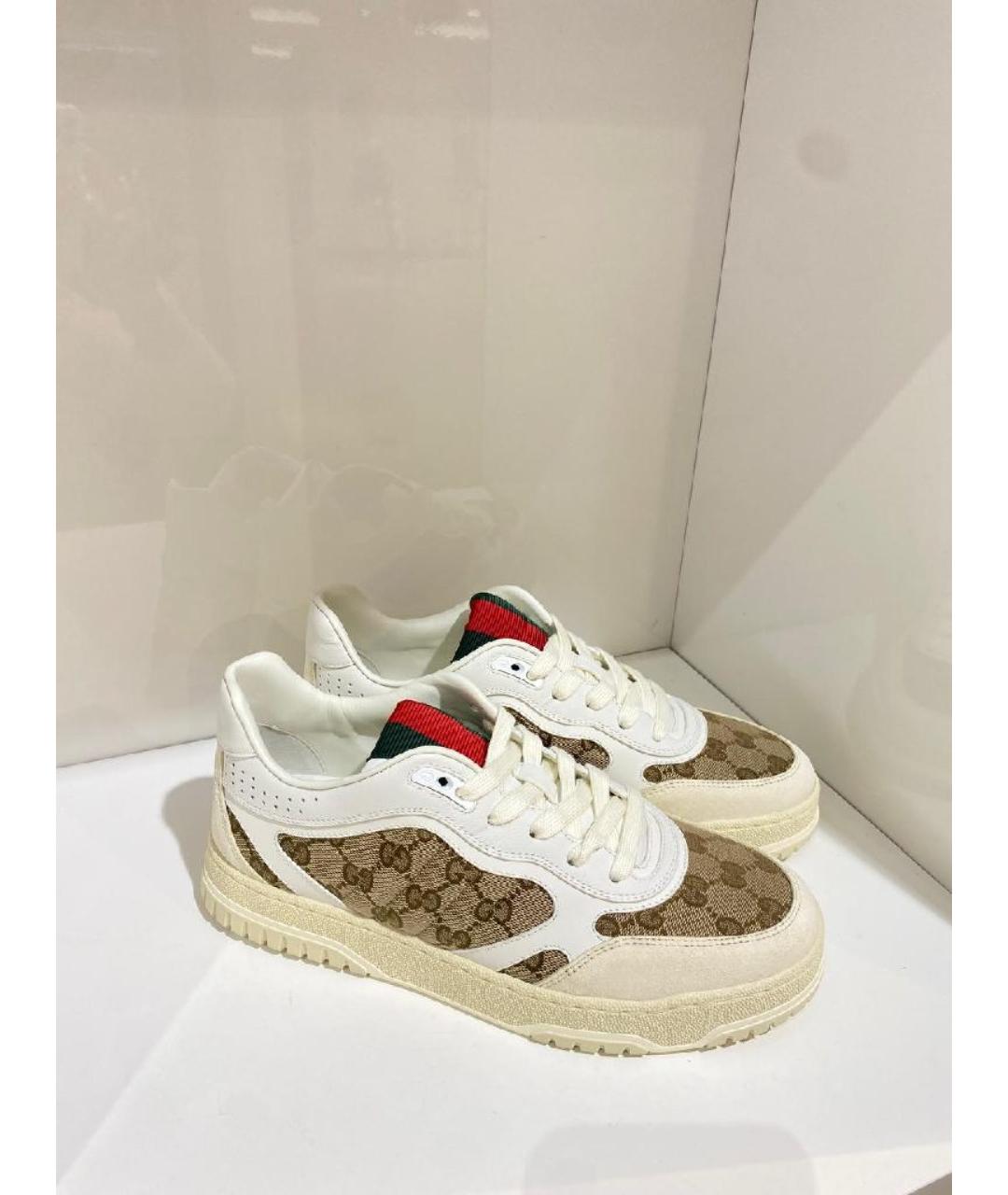 GUCCI Бежевые текстильные низкие кроссовки / кеды, фото 6