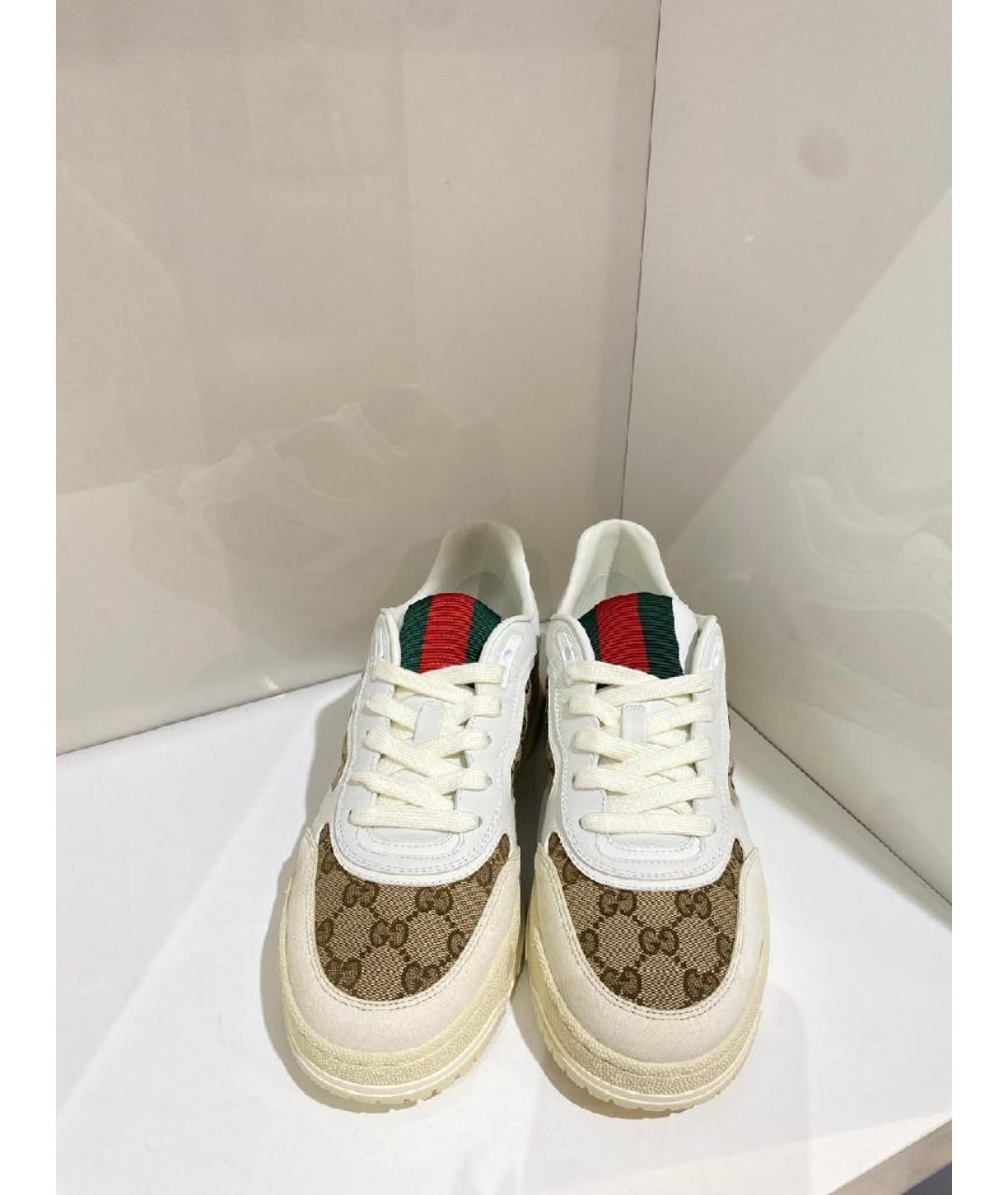 GUCCI Бежевые текстильные низкие кроссовки / кеды, фото 5