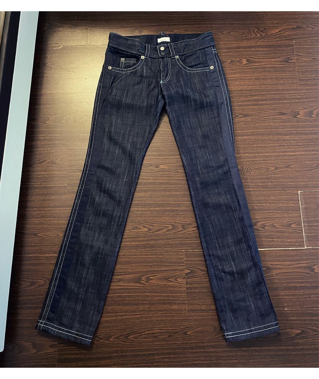 PINKO Темно-синие хлопковые прямые джинсы, фото 9