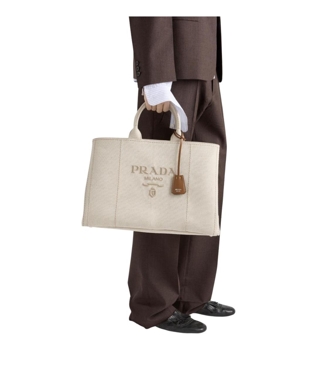 PRADA Бежевая льняная сумка тоут, фото 2