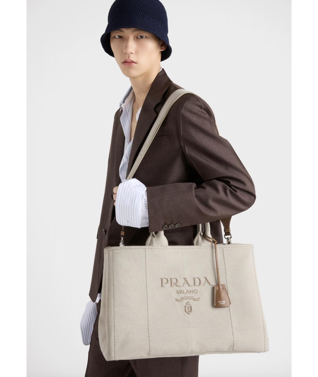 PRADA Бежевая хлопковая сумка тоут, фото 6