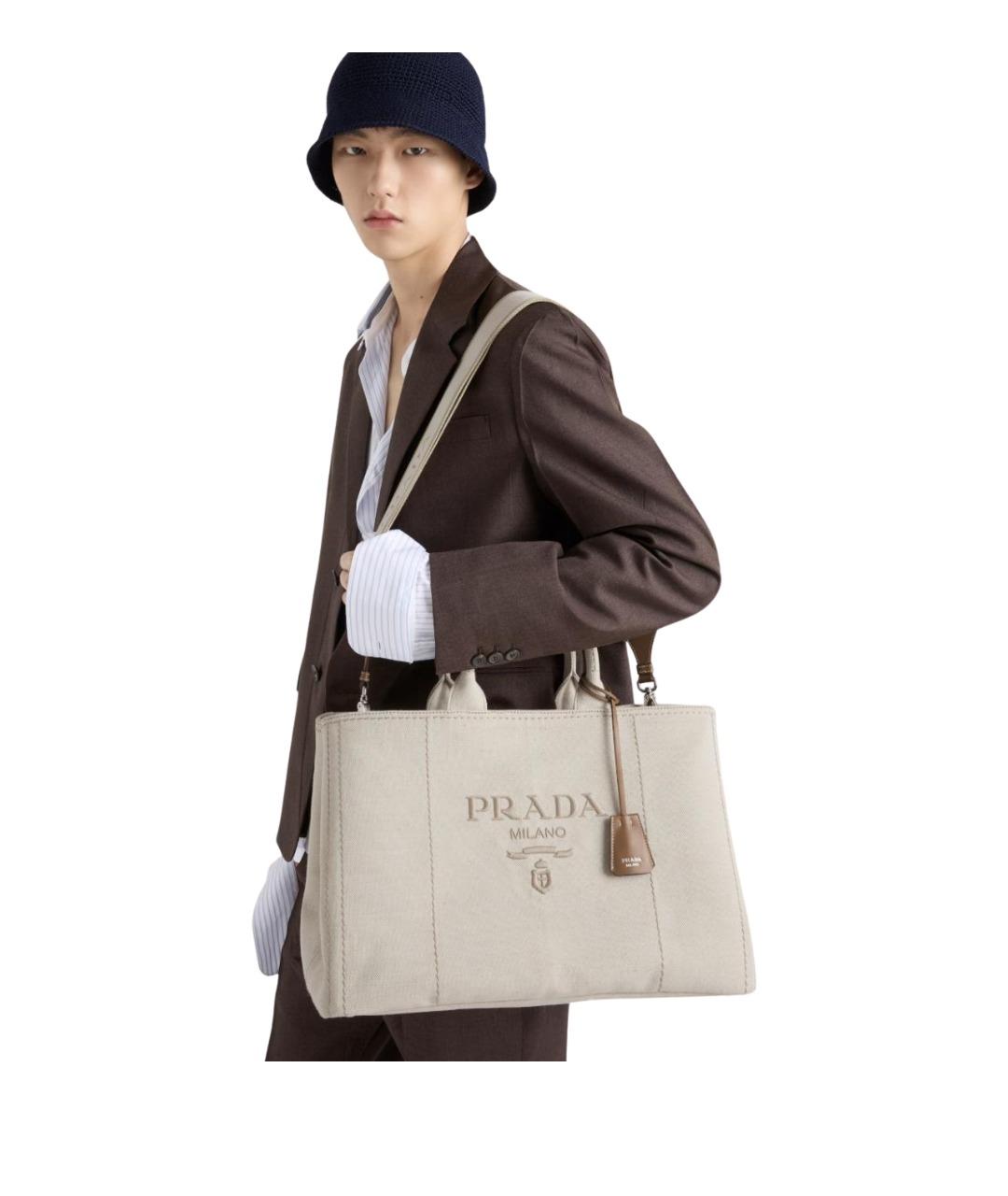 PRADA Бежевая льняная сумка тоут, фото 5