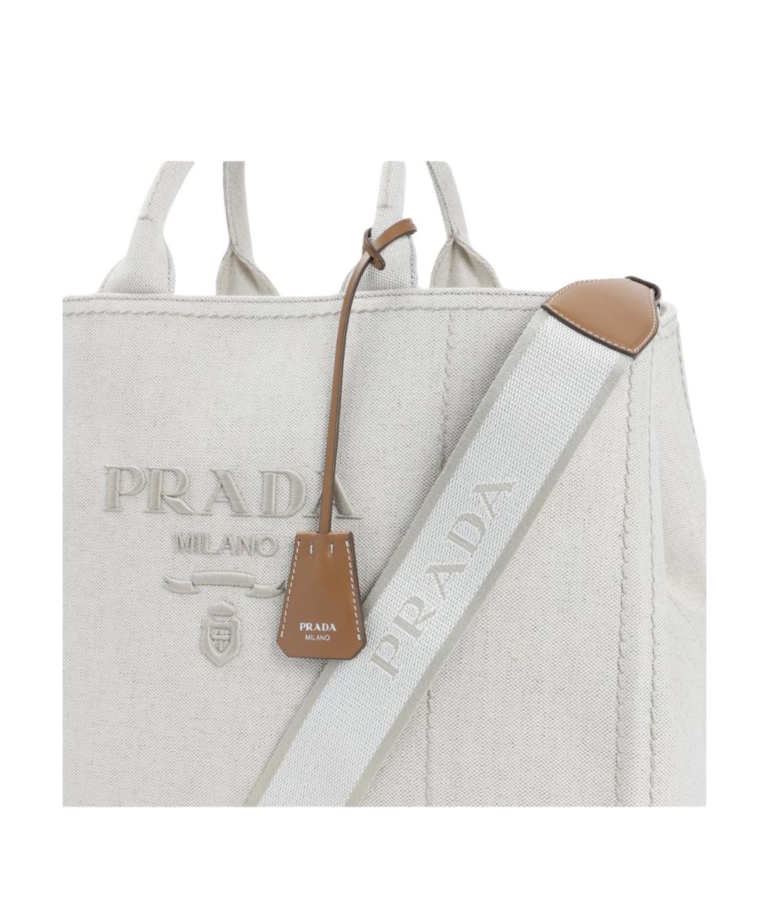 PRADA Бежевая льняная сумка тоут, фото 4