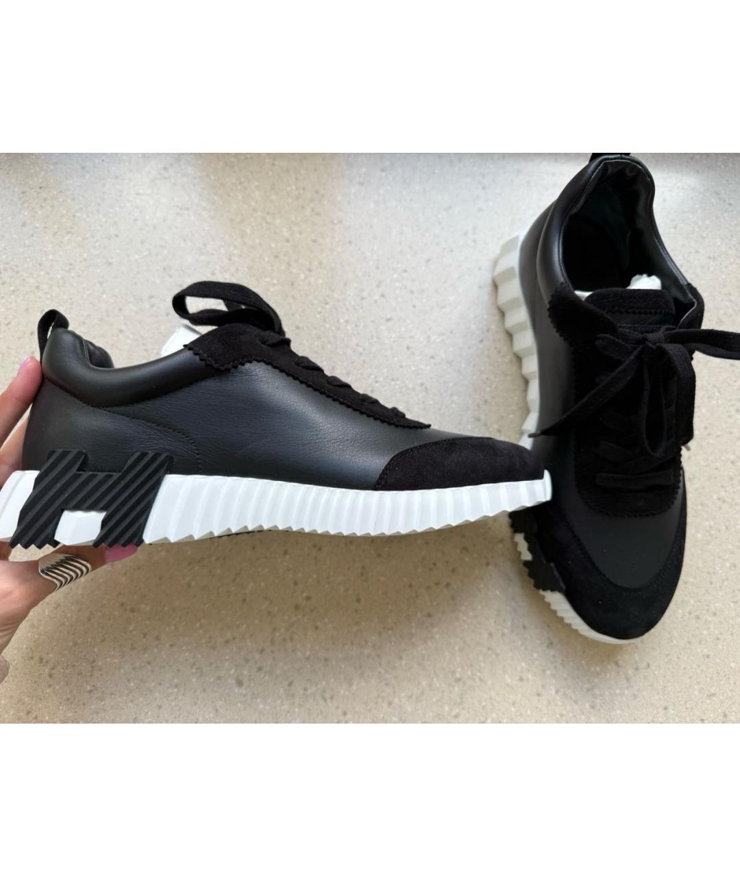 HERMES Черные кожаные низкие кроссовки / кеды, фото 6