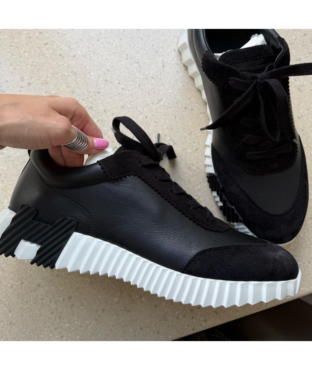 HERMES Черные кожаные низкие кроссовки / кеды, фото 8