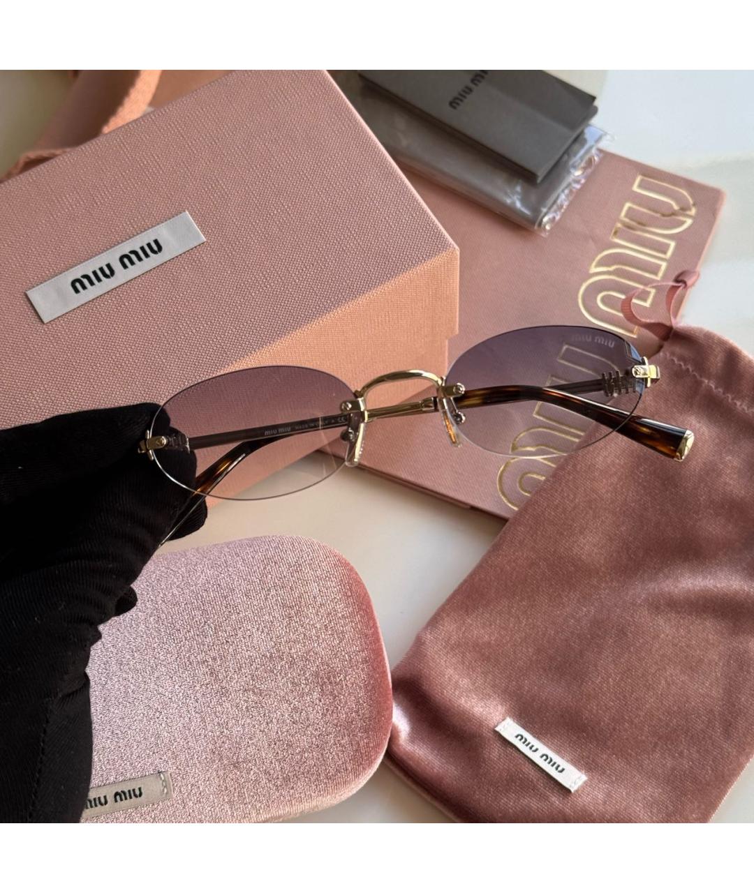 MIU MIU Золотые металлические солнцезащитные очки, фото 2