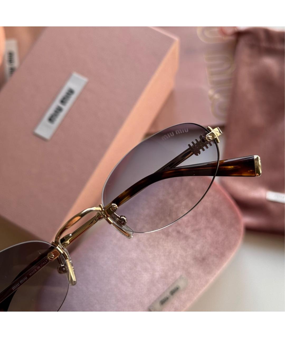 MIU MIU Золотые металлические солнцезащитные очки, фото 3
