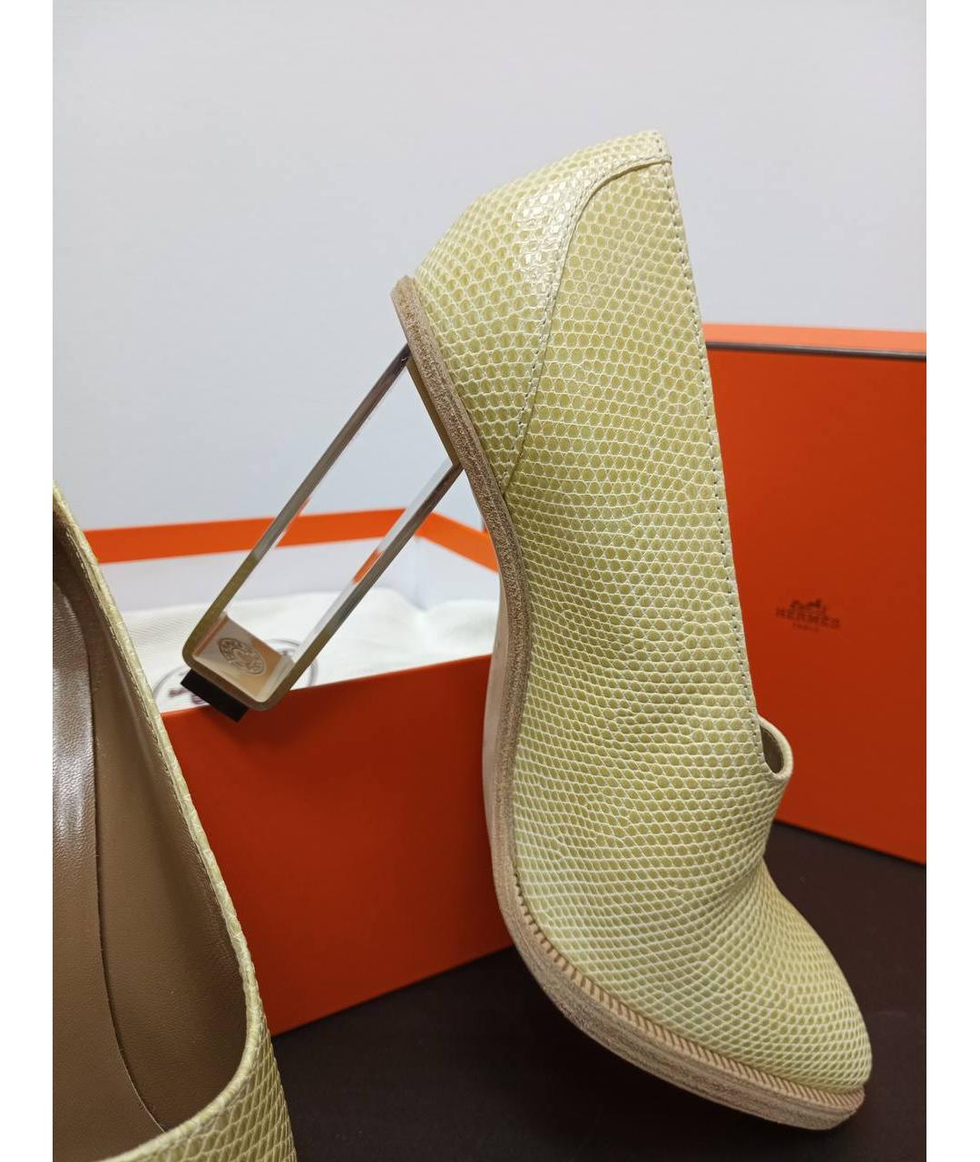 HERMES Бежевые туфли из экзотической кожи, фото 7