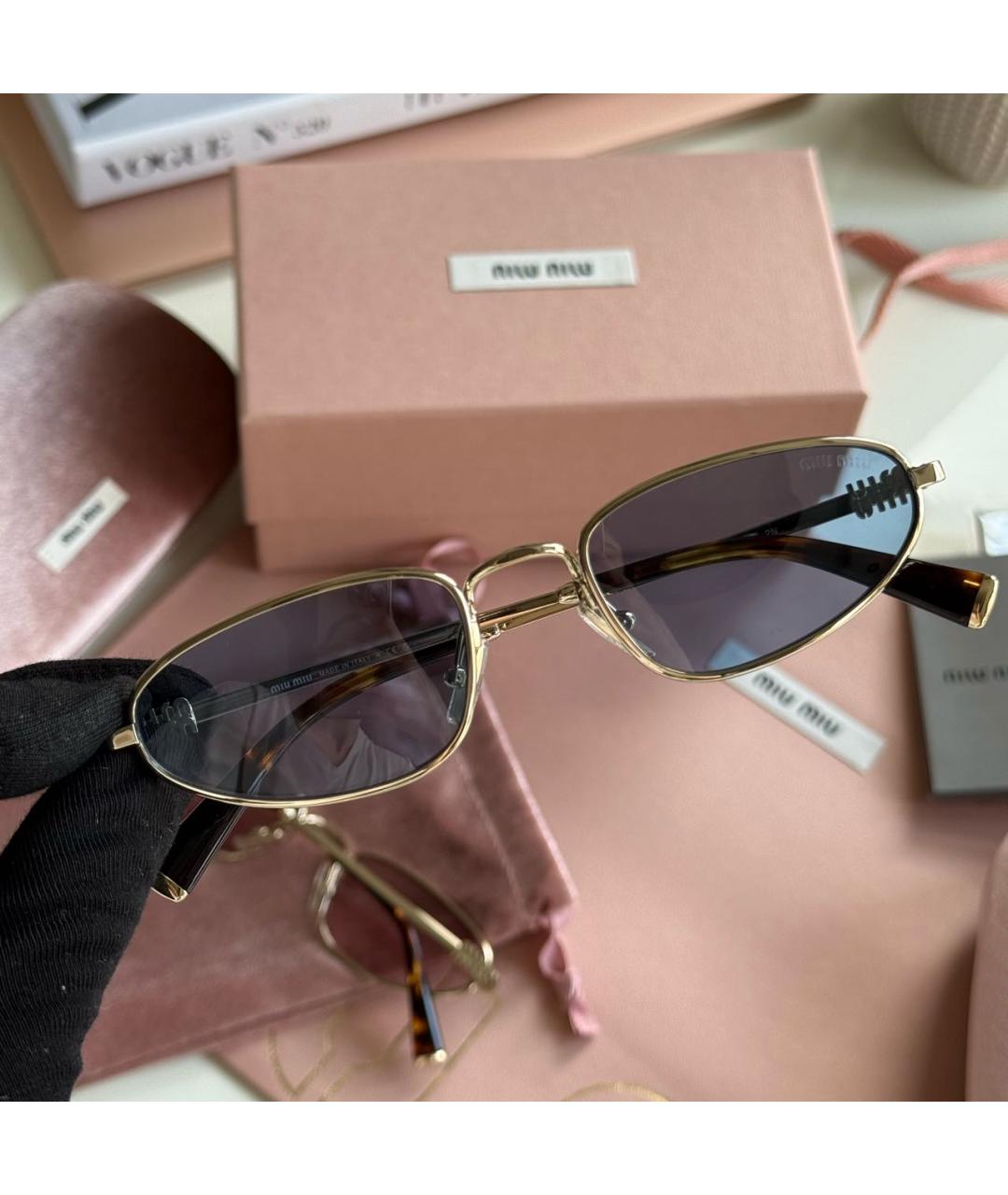 MIU MIU Золотые металлические солнцезащитные очки, фото 3