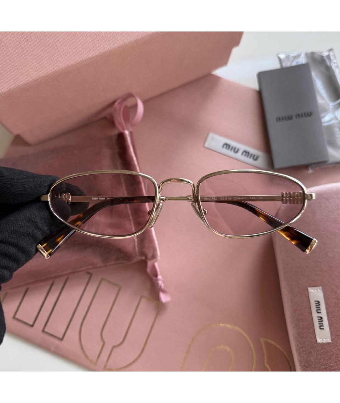 MIU MIU Золотые металлические солнцезащитные очки, фото 3