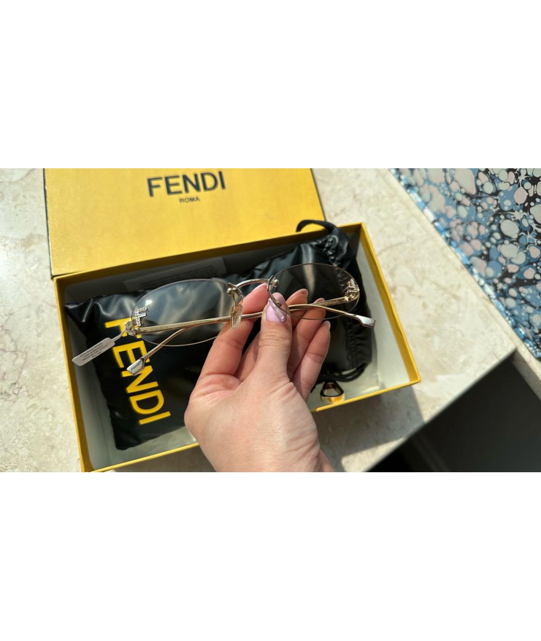 FENDI Бежевые металлические солнцезащитные очки, фото 7