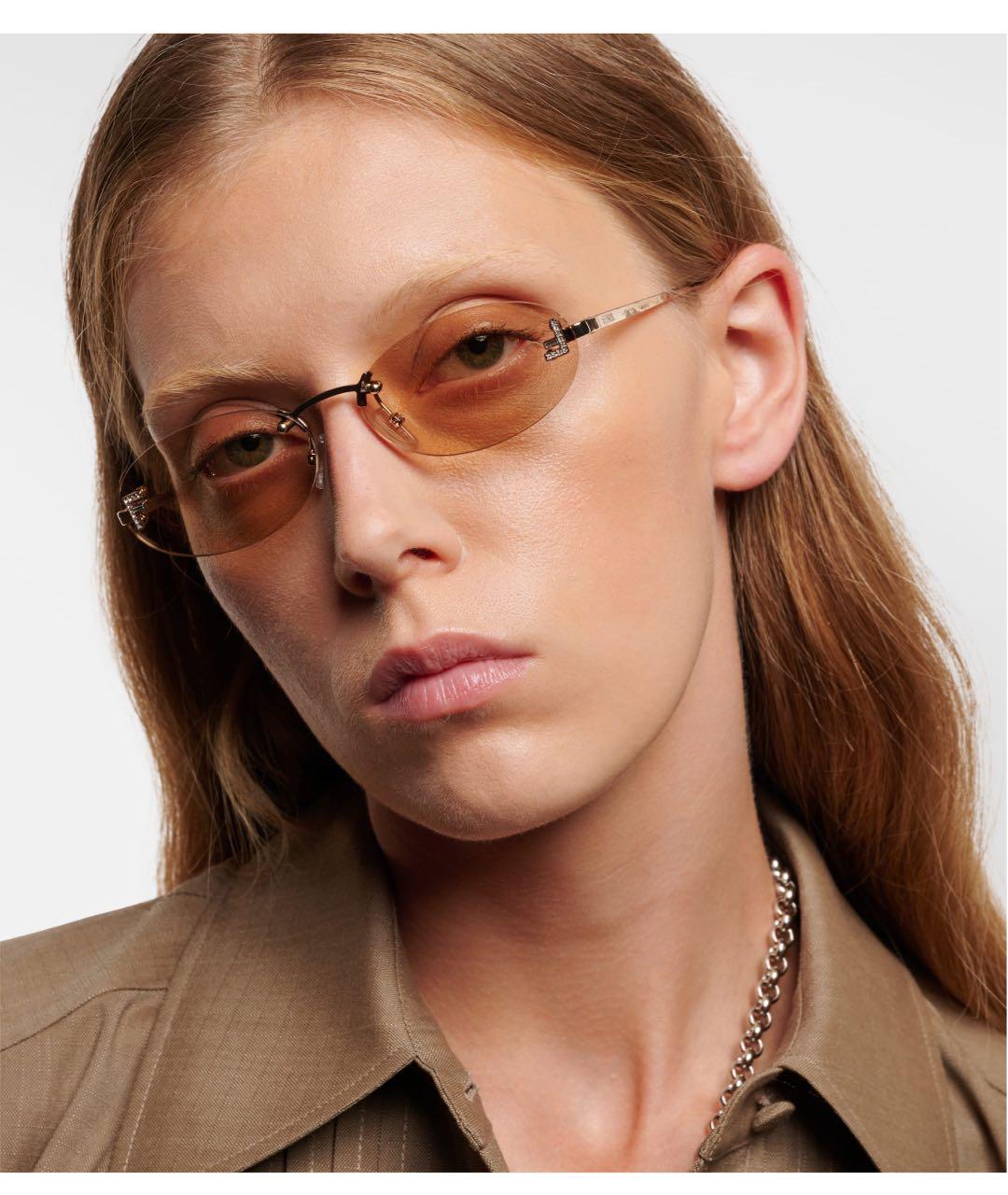 FENDI Бежевые металлические солнцезащитные очки, фото 5