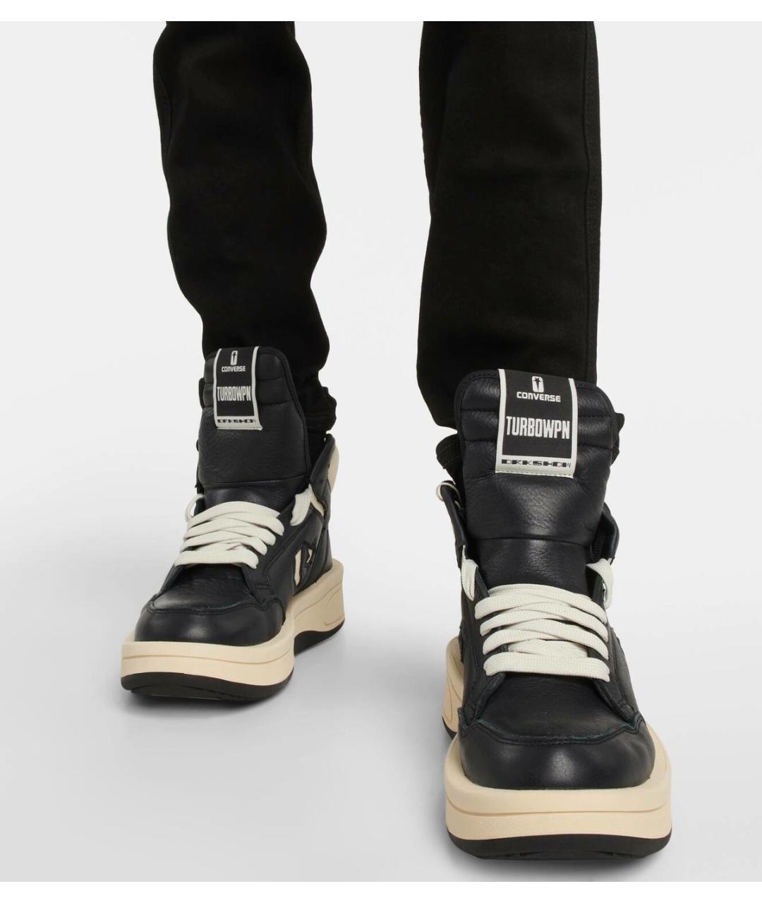 RICK OWENS Черные кожаные высокие кроссовки / кеды, фото 9