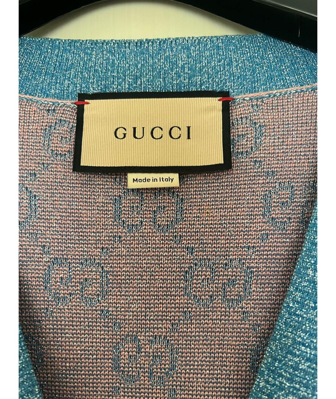 GUCCI Голубой полиэстеровый кардиган, фото 6