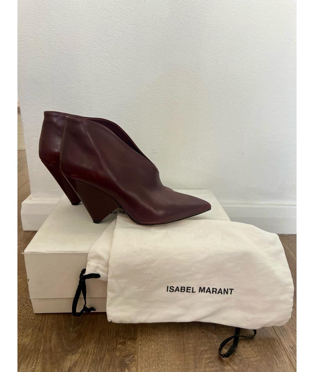 ISABEL MARANT Бордовые кожаные ботильоны, фото 6