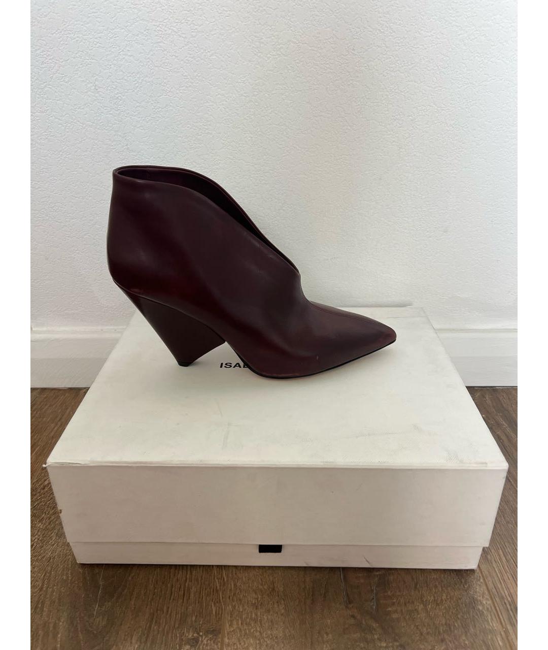 ISABEL MARANT Бордовые кожаные ботильоны, фото 9