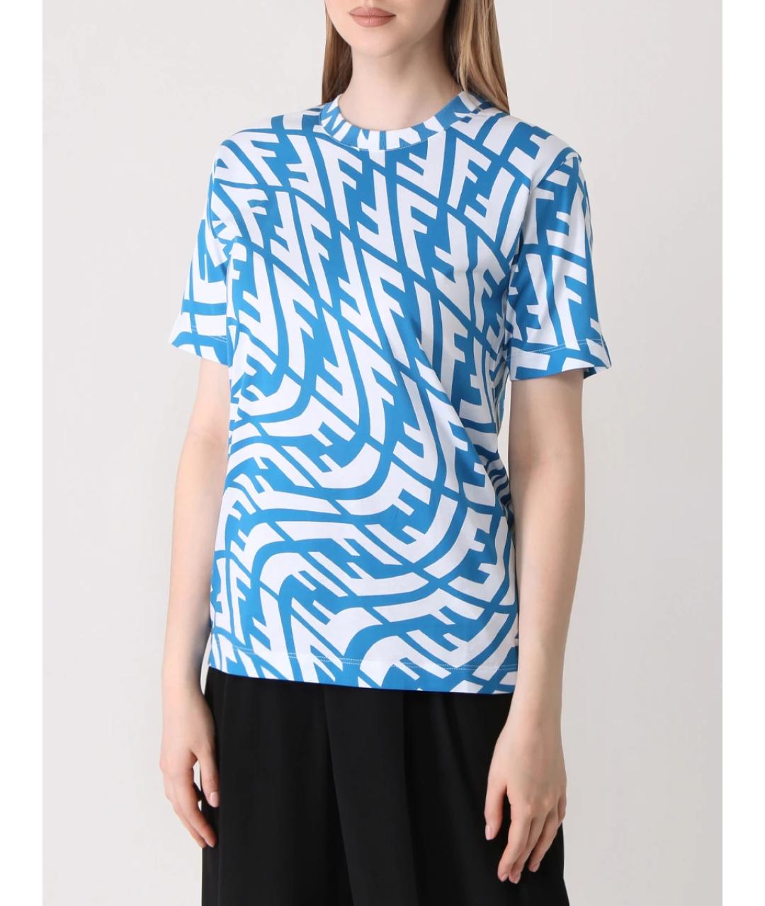 FENDI Голубая хлопковая футболка, фото 2